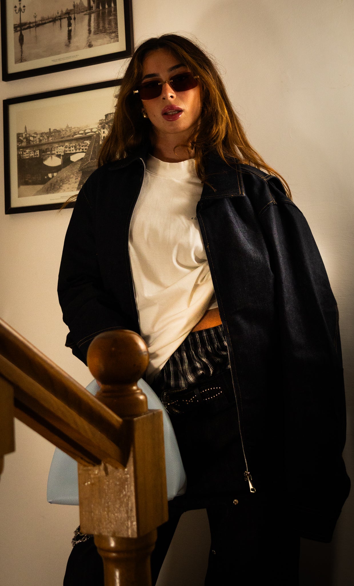 CROWN BOMBER RAW DENIM JACKET