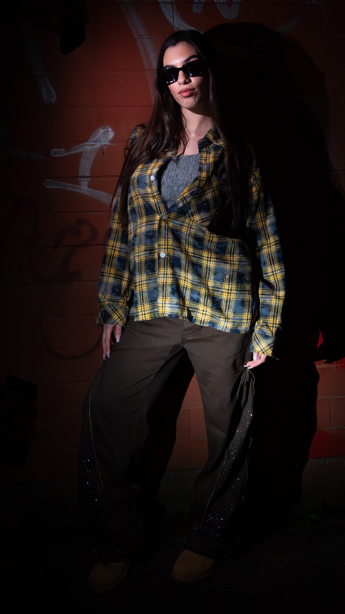 Flared Diamond Zip Brown