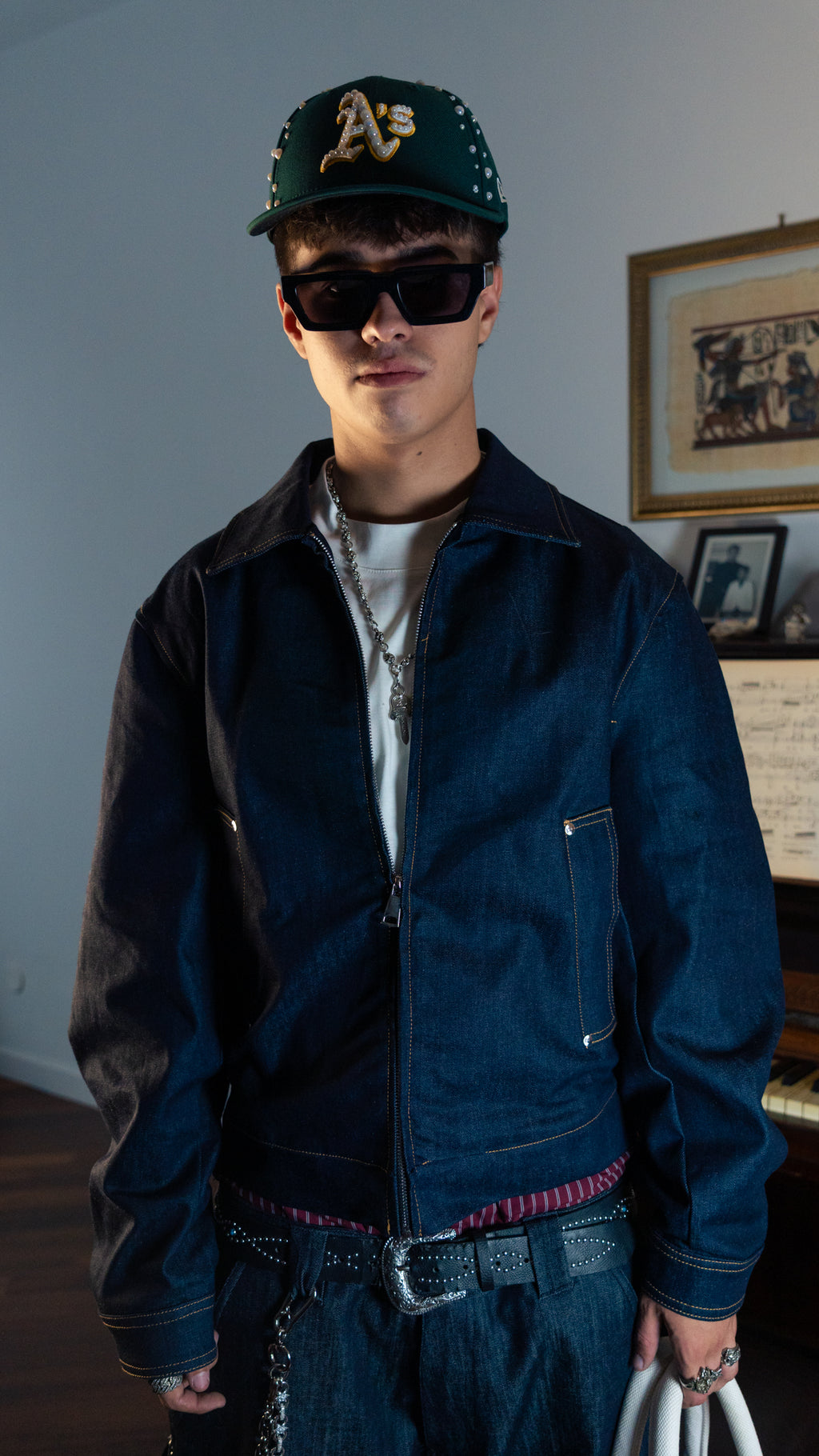 CROWN BOMBER RAW DENIM JACKET