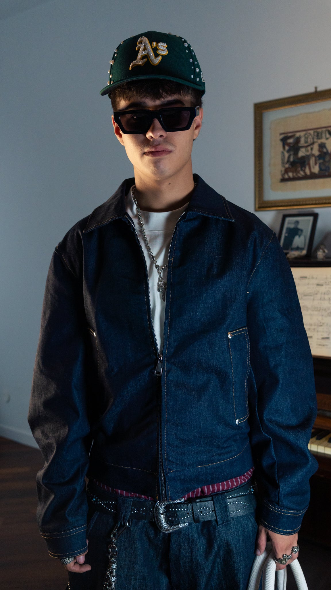 CROWN BOMBER RAW DENIM JACKET