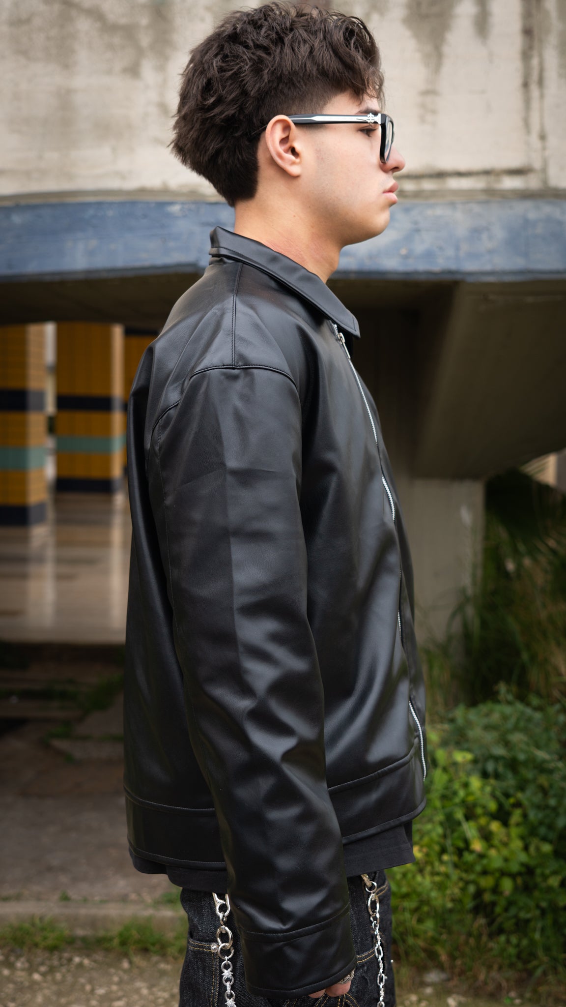 Rhude Leather Zip Jacket Black