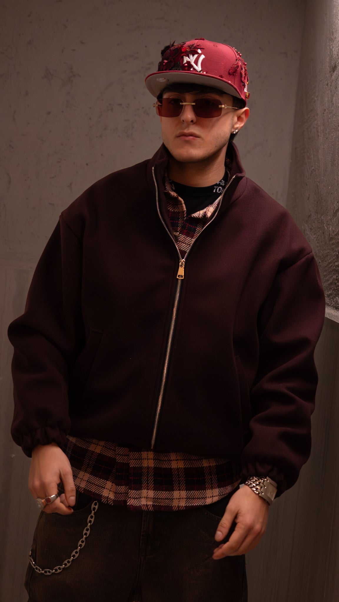 Bomber Wool Jacket Bordeaux