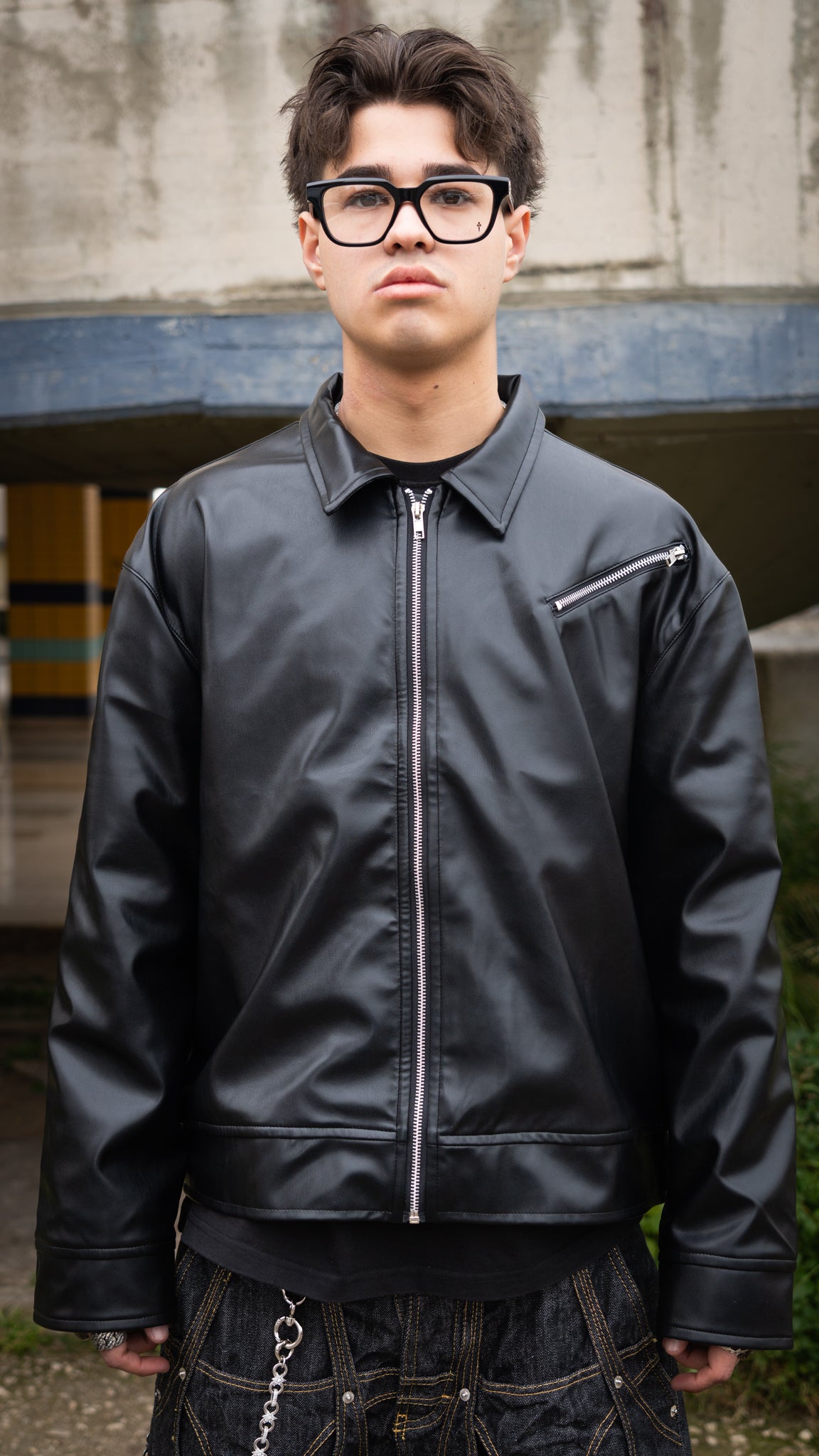 Rhude Leather Zip Jacket Black