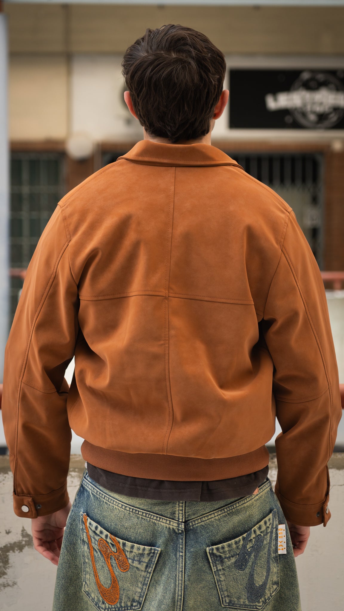 Suede Work Zipped Jacket Brown