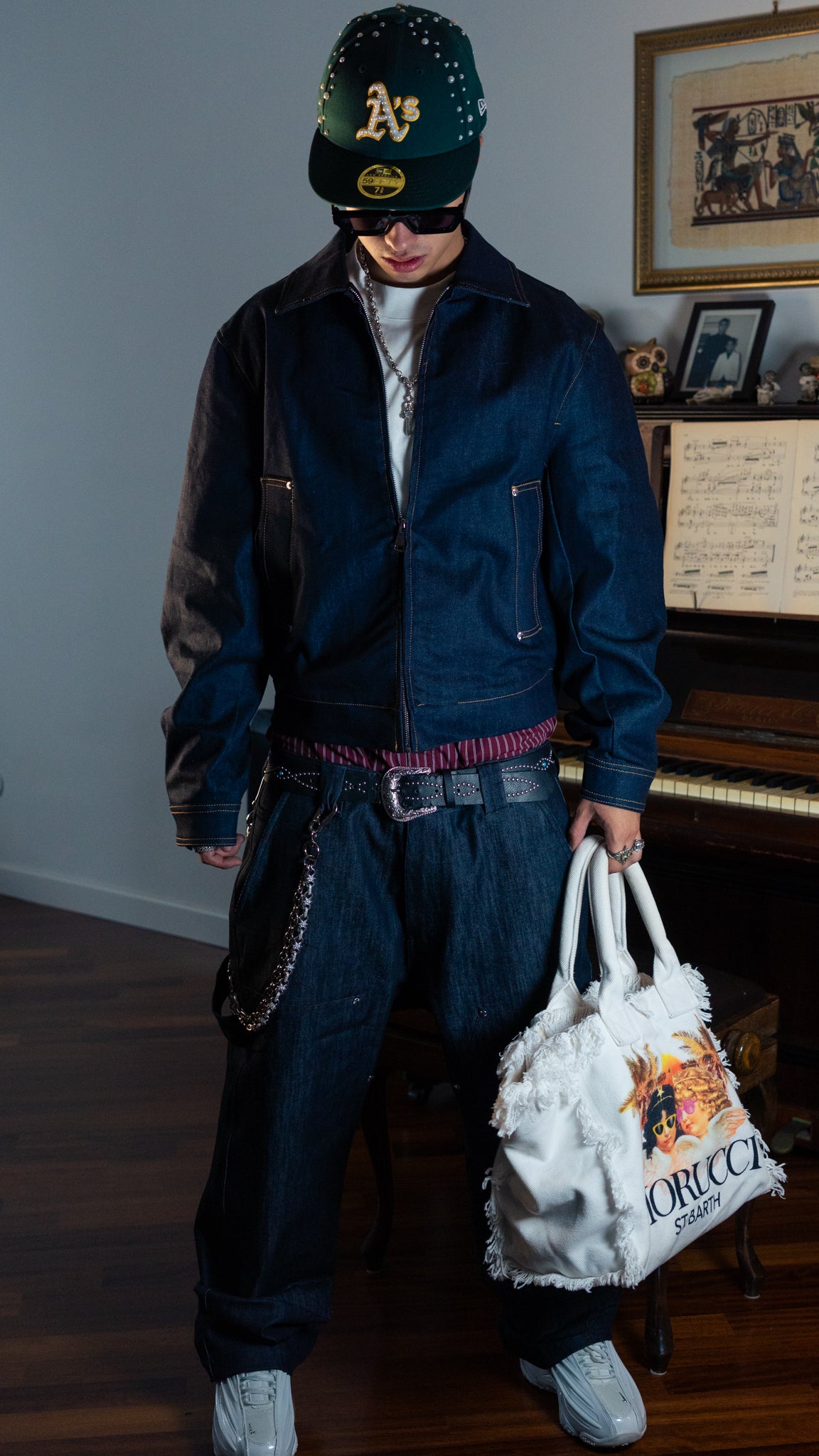 CROWN BOMBER RAW DENIM JACKET