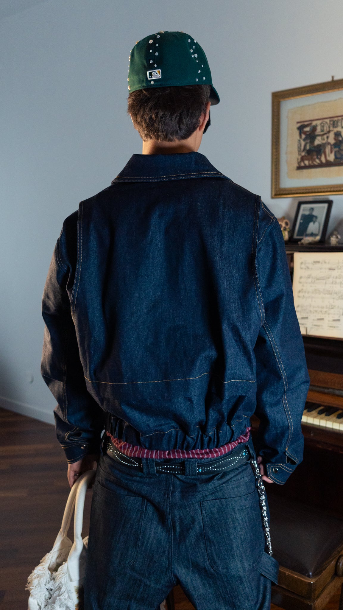 CROWN BOMBER RAW DENIM JACKET