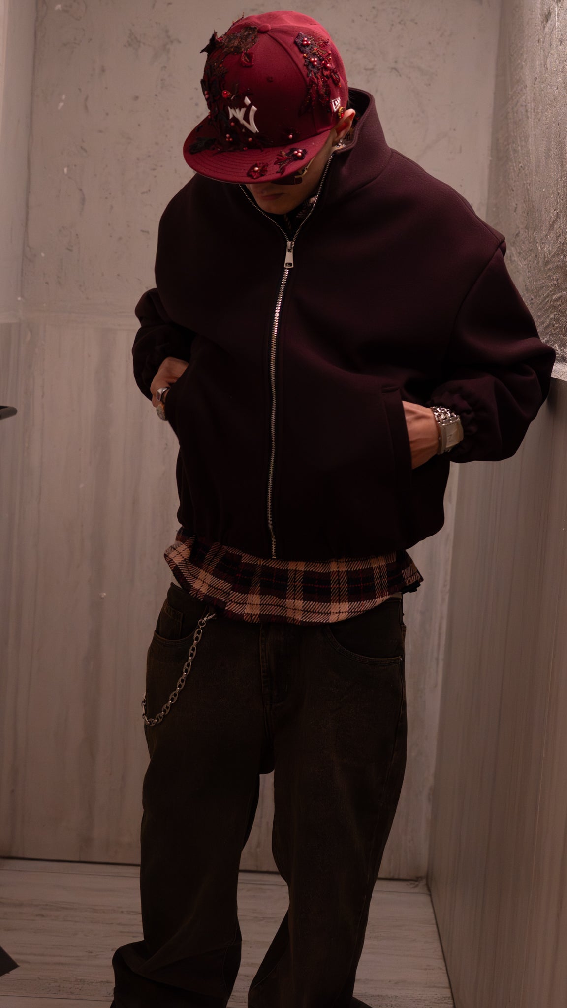 Bomber Wool Jacket Bordeaux
