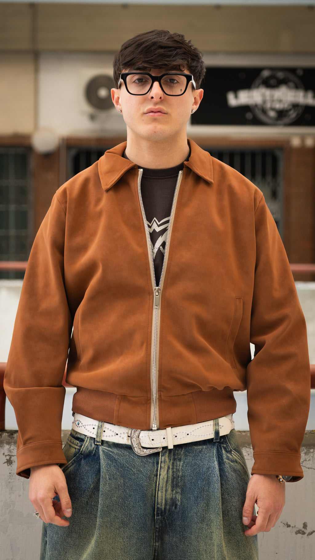 Suede Work Zipped Jacket Brown