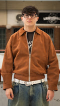 Suede Work Zipped Jacket Brown