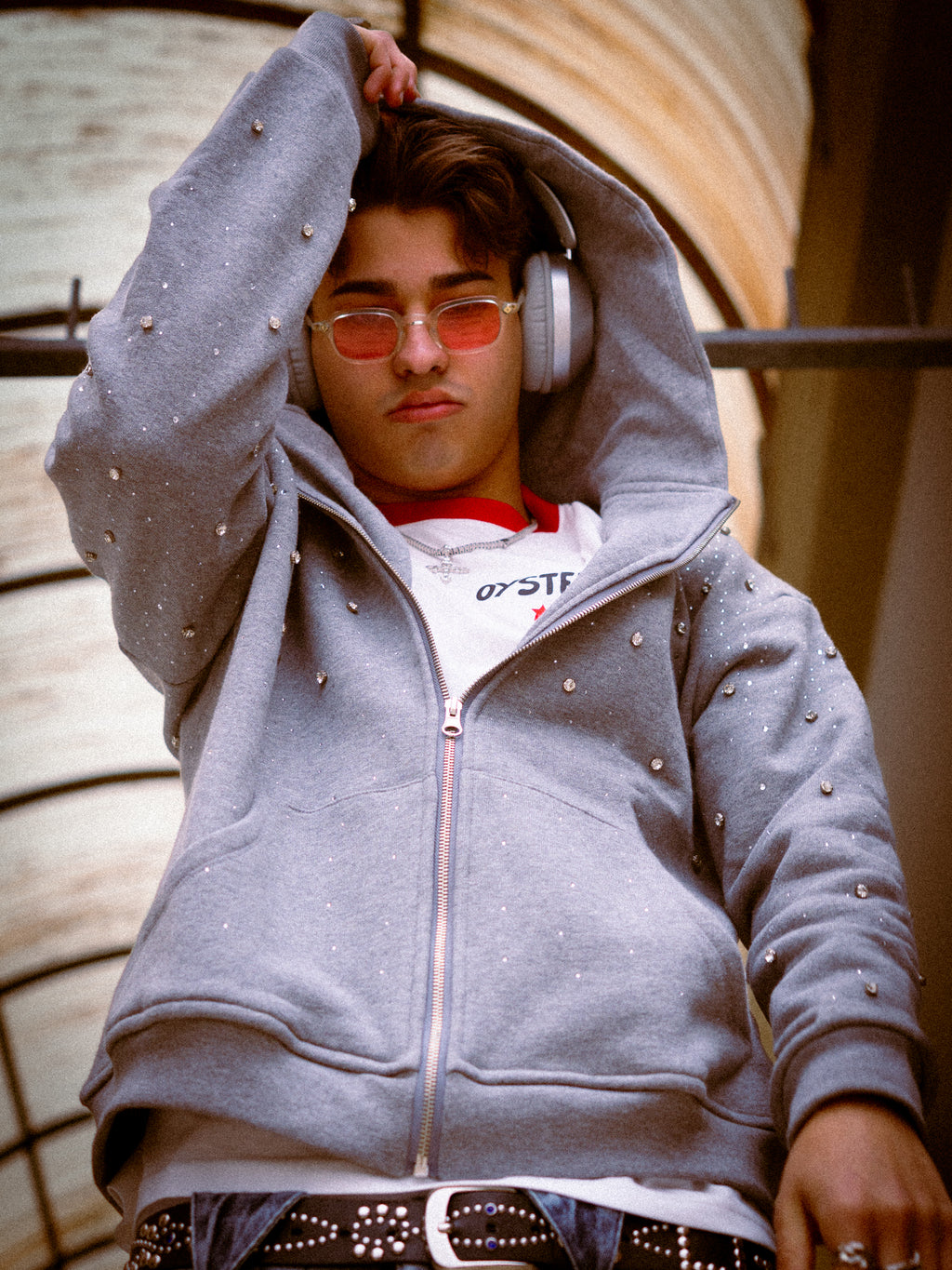 Diamond Hoodie Zip Grey