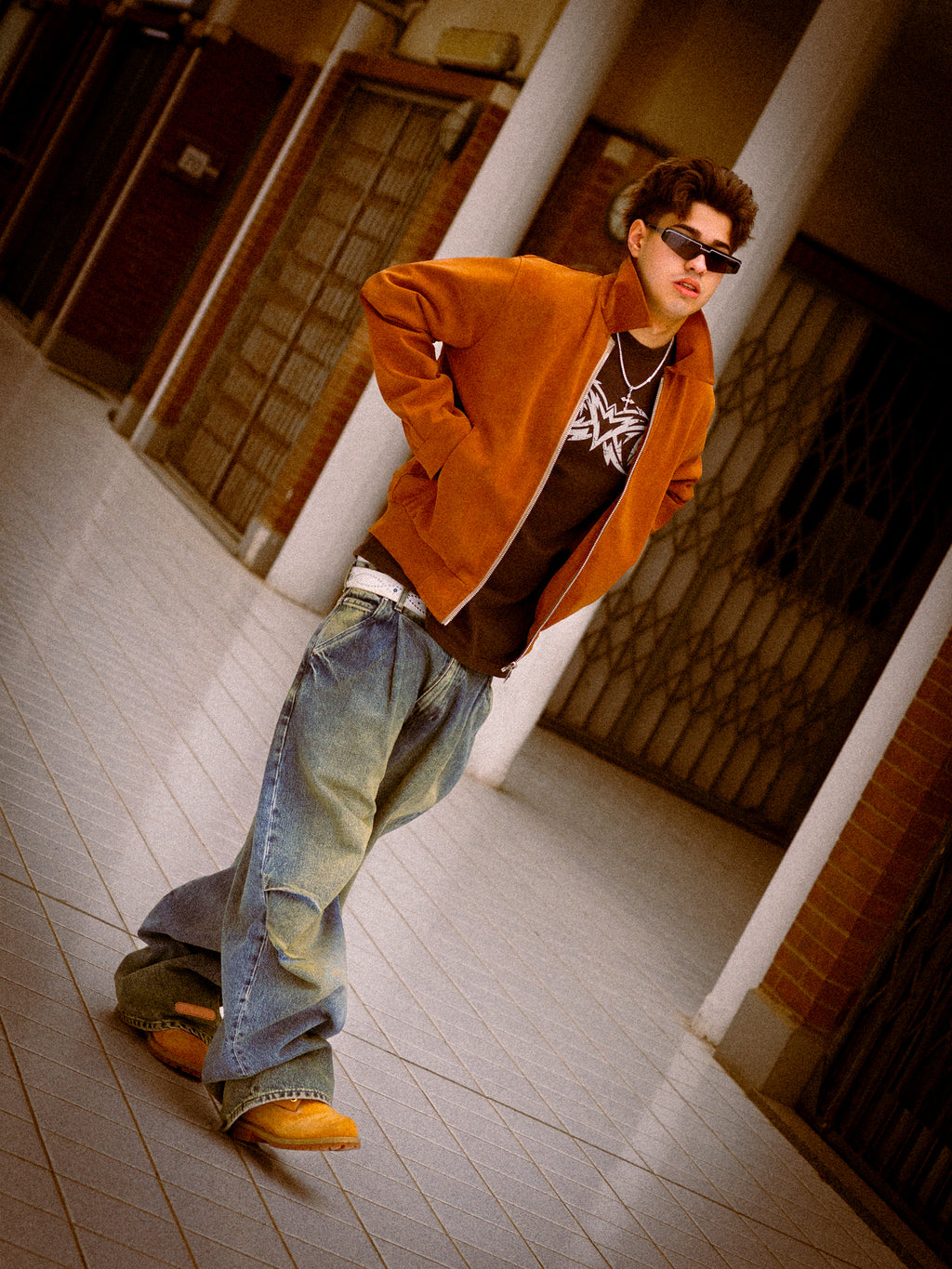 Suede Work Zipped Jacket Brown